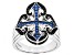 Blue Lab Created Spinel And Black Spinel Rhodium Over Sterling Silver Men's Cross Ring 1.11ctw