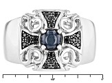 Blue Star Sapphire Rhodium Over Sterling Silver Men's Cross Ring .97ctw