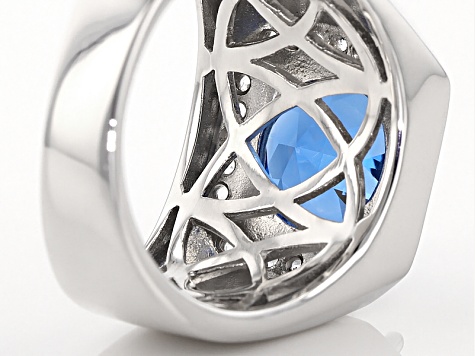 Blue Lab Created Spinel Rhodium Over Sterling Silver Men's Ring 5.63ctw