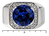 Blue Lab Created Spinel Rhodium Over Sterling Silver Men's Ring 5.63ctw