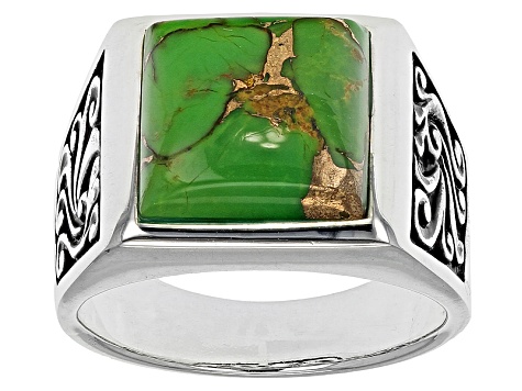 Green Turquoise Sterling Silver Men's Ring