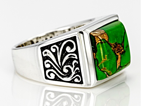 Green Turquoise Sterling Silver Men's Ring