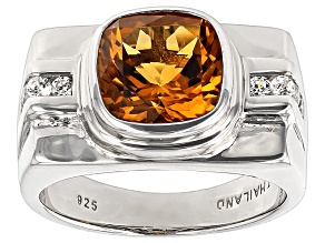 Yellow Citrine Rhodium Over Sterling Silver Men's Ring 3.91ctw