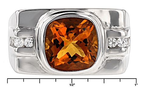 Yellow Citrine Rhodium Over Sterling Silver Mens Ring 3.91ctw