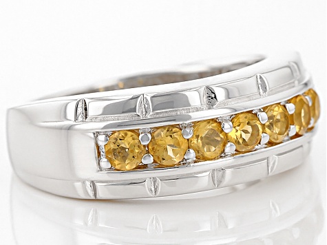 Yellow Citrine Rhodium Over Sterling Silver Men's Wedding Band Ring .63ctw