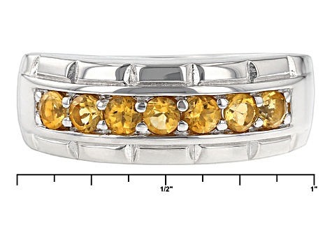 Yellow Citrine Rhodium Over Sterling Silver Men's Wedding Band Ring .63ctw