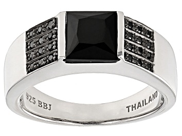 Picture of Black Spinel Rhodium Over Sterling Silver Men's Ring 2.22ctw