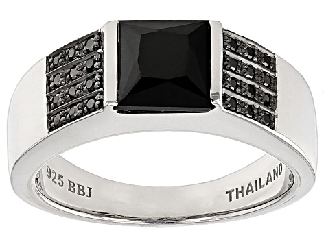 Black Spinel Rhodium Over Sterling Silver Men's Ring 2.22ctw