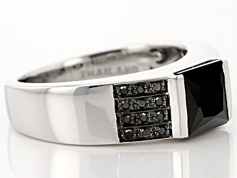 Black Spinel Rhodium Over Sterling Silver Men's Ring 2.22ctw