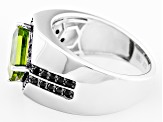 Green Peridot Rhodium Over Sterling Silver Men's Ring 4.31ctw