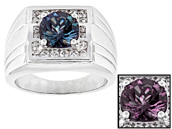 Picture of Lab Created Color Change Alexandrite Rhodium over Sterling Silver Men's Ring 2.53ctw