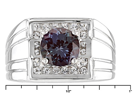 Lab Created Color Change Alexandrite Rhodium over Sterling Silver Men's Ring 2.53ctw