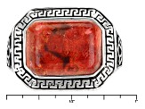 Red Coral Rhodium Over Sterling Silver Men's Ring