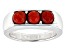 Red Coral Rhodium Over Sterling Silver 3-Stone Men's Ring