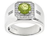 Green Peridot Rhodium Over Sterling Silver Mens Ring 2.92ctw