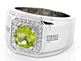 Green Peridot Rhodium Over Sterling Silver Mens Ring 2.92ctw