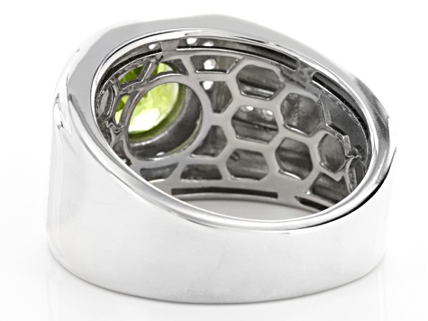 Green Peridot Rhodium Over Sterling Silver Mens Ring 2.92ctw