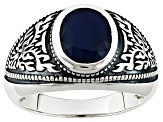 Blue Sapphire Solitaire Sterling Silver Mens Ring 2.72ctw