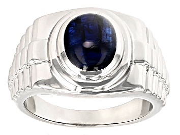 Picture of Blue Nepalese Kyanite Rhodium Over Sterling Silver Men's Ring