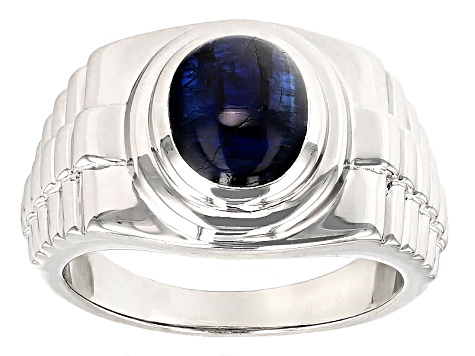 Blue Nepalese Kyanite Rhodium Over Sterling Silver Men's Ring