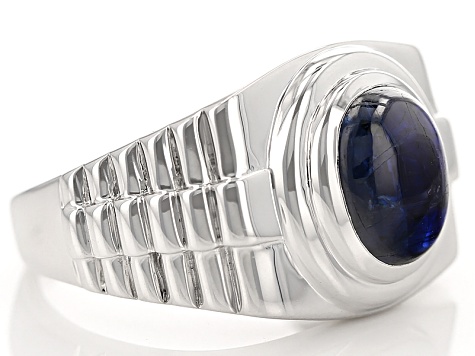 Blue Nepalese Kyanite Rhodium Over Sterling Silver Men's Ring