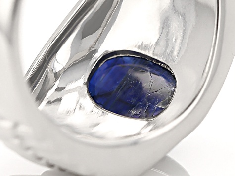 Blue Nepalese Kyanite Rhodium Over Sterling Silver Men's Ring