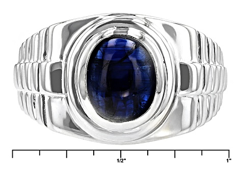 Blue Nepalese Kyanite Rhodium Over Sterling Silver Men's Ring