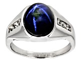 Blue Star Sapphire Rhodium Over Sterling Silver Men's Ring 7.34ctw