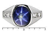 Blue Star Sapphire Rhodium Over Sterling Silver Men's Ring 7.34ctw