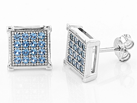 Blue Lab Created Spinel Rhodium Over Sterling Silver Earrings .64ctw