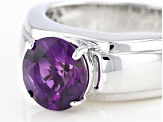 Purple African Amethyst Rhodium Over Sterling Silver Men's Solitaire Ring 1.85ct
