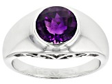 Purple Moroccan Amethyst Rhodium Over Sterling Silver Solitaire gents Ring 2.26ct