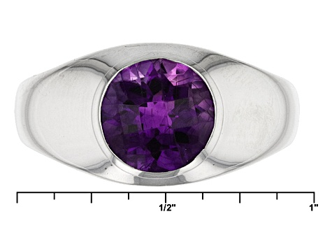 Purple Moroccan Amethyst Rhodium Over Sterling Silver Solitaire gents Ring 2.26ct