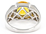 Orange Mexican Fire Opal Rhodium Over Sterling Silver Solitaire Men's Ring 2.75ct