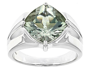 Picture of Green Prasiolite Rhodium Over Sterling Silver Gents Solitaire Ring 5.11ct