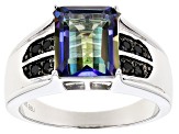 Blue Quartz Rhodium Over Sterling Silver Gents Ring 3.79ctw