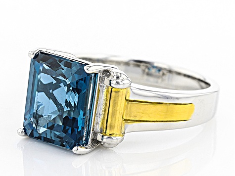 London Blue Topaz Rhodium Over Sterling Silver Two-Tone Men's Ring 6.35ct