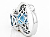 London Blue Topaz Rhodium Over Sterling Silver Two-Tone Men's Ring 6.35ct