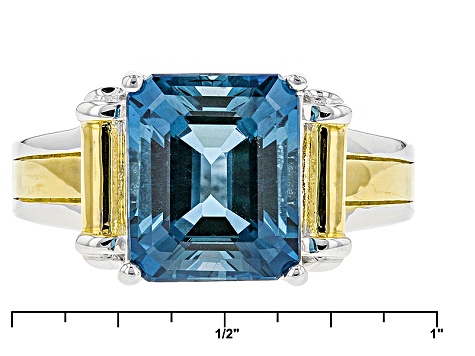 London Blue Topaz Rhodium Over Sterling Silver Two-Tone Men's Ring 6.35ct