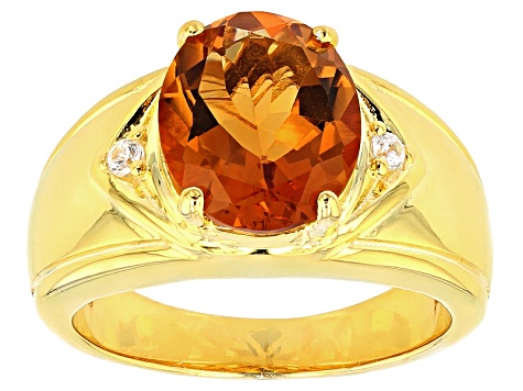 Orange Madeira Citrine 18K Yellow Gold Over Sterling Silver Men's Ring 3.23ctw