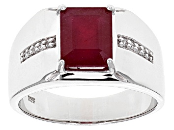 Picture of Red Ruby Rhodium Over Sterling Silver Men's Ring 4.14ctw