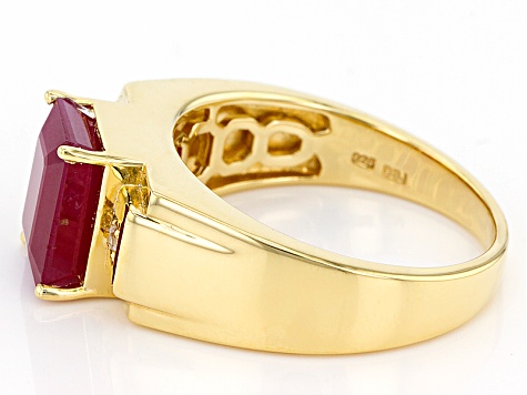 Red Mahaleo® Ruby 18k Yellow Gold Over Sterling Silver Men's Ring 4.13ctw