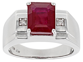 Classic Ring Men Guy Gent Synthetic Jul Birthstone Red CZ White Rhodium Plated Metal 