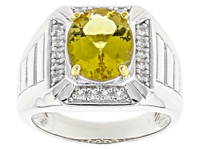 Yellow Canary Apatite Rhodium Over Sterling Silver Gents Ring 4.43ctw