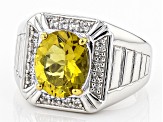 Yellow Canary Apatite Rhodium Over Sterling Silver Gents Ring 4.43ctw