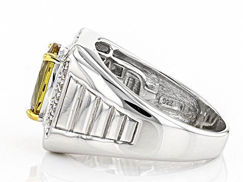 Yellow Canary Apatite Rhodium Over Sterling Silver Gents Ring 4.43ctw