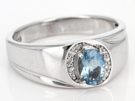 Blue Aquamarine Rhodium Over Sterling Silver Ring .62ctw