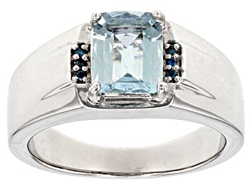 Picture of Blue aquamarine rhodium over sterling silver men's ring 1.59ctw