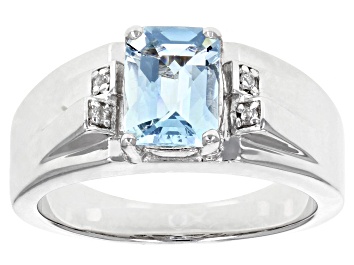 Picture of Blue Aquamarine Rhodium Over Sterling Silver Gents Ring 1.56ctw