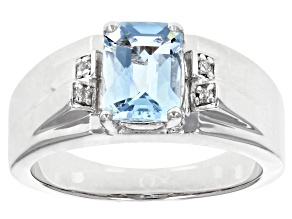 Blue Aquamarine Rhodium Over Sterling Silver Gents Ring 1.56ctw